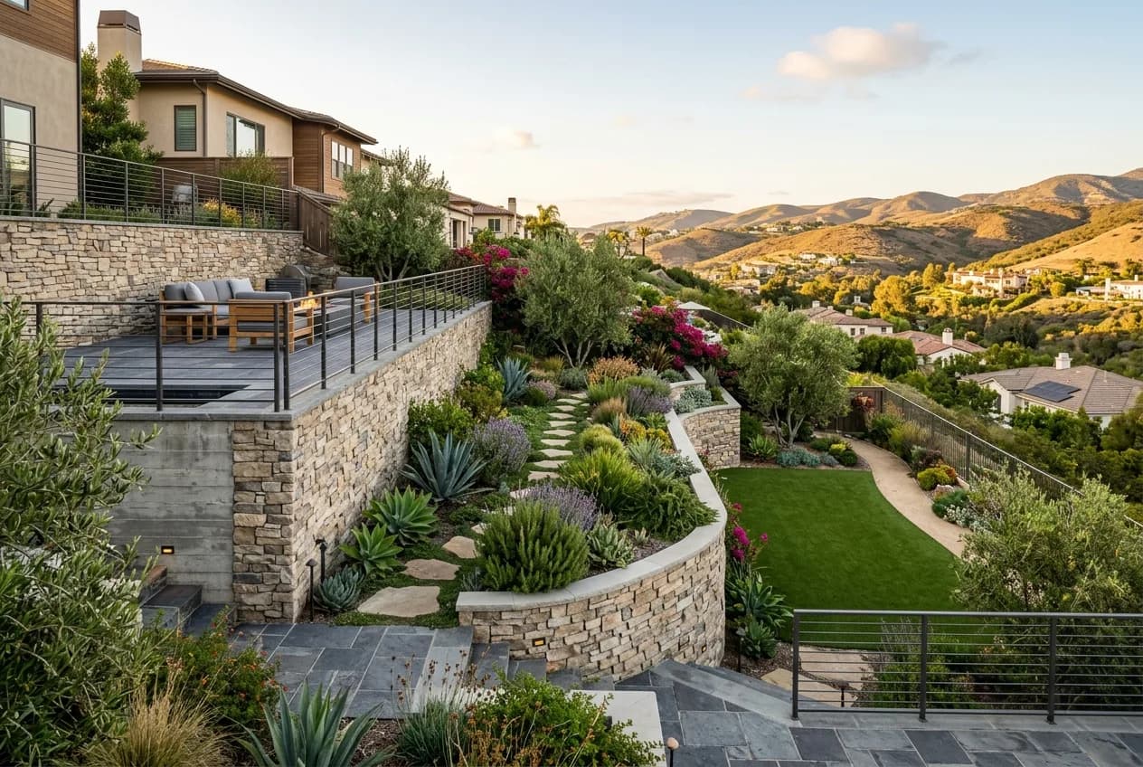 Retaining Walls and Terraced Living: Landscaping Steep Slopes in South Orange County